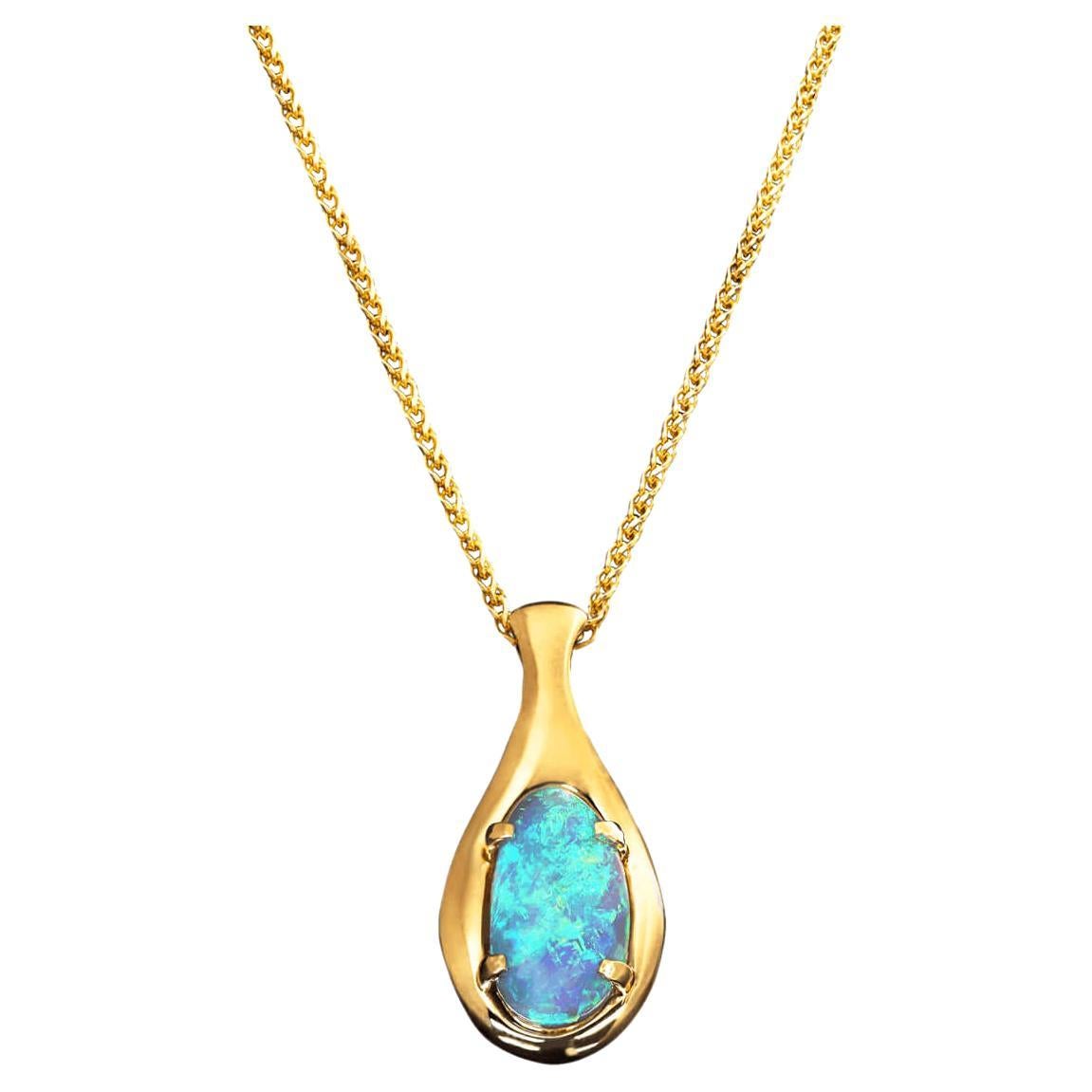 5.47ct Black Opal & 18K Gold Necklace For Sale