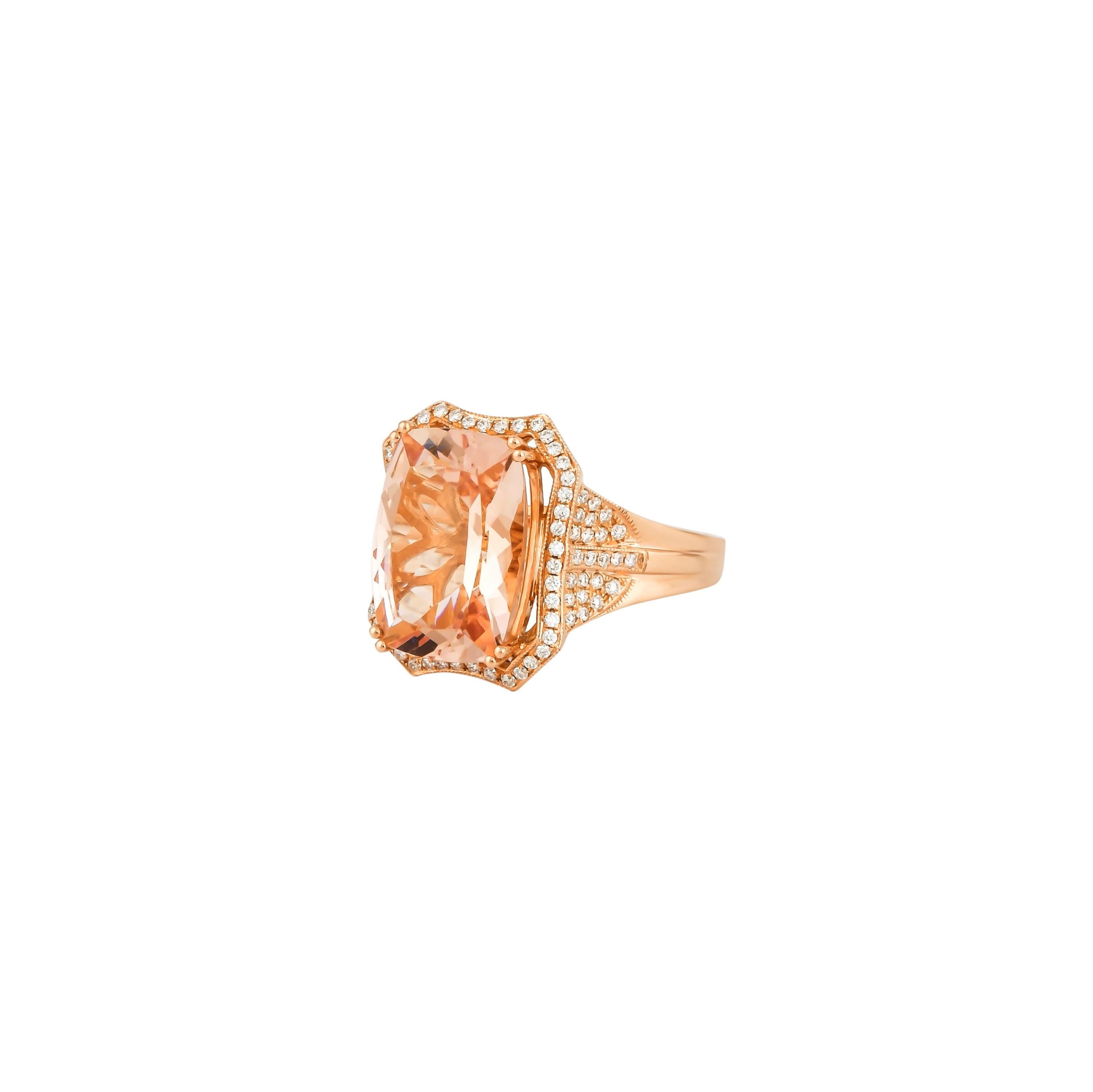 5,4 Karat Morganit-Ring aus 18 Karat Roségold mit Diamant (Zeitgenössisch) im Angebot