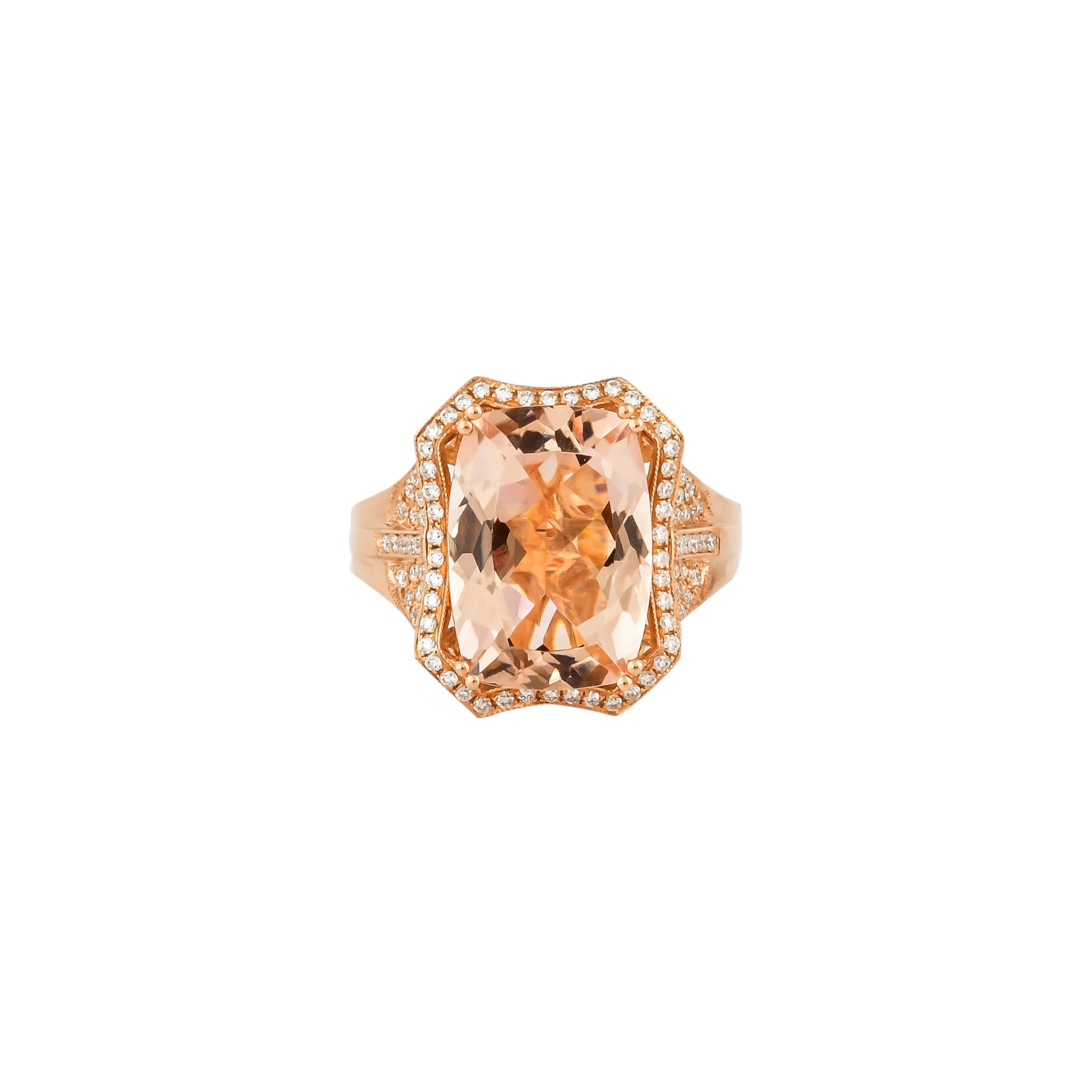 Sunita Nahata Morganit 5.40ct. Fancy Ring aus 18 Karat Roségold mit Diamant. (Kissenschliff) im Angebot