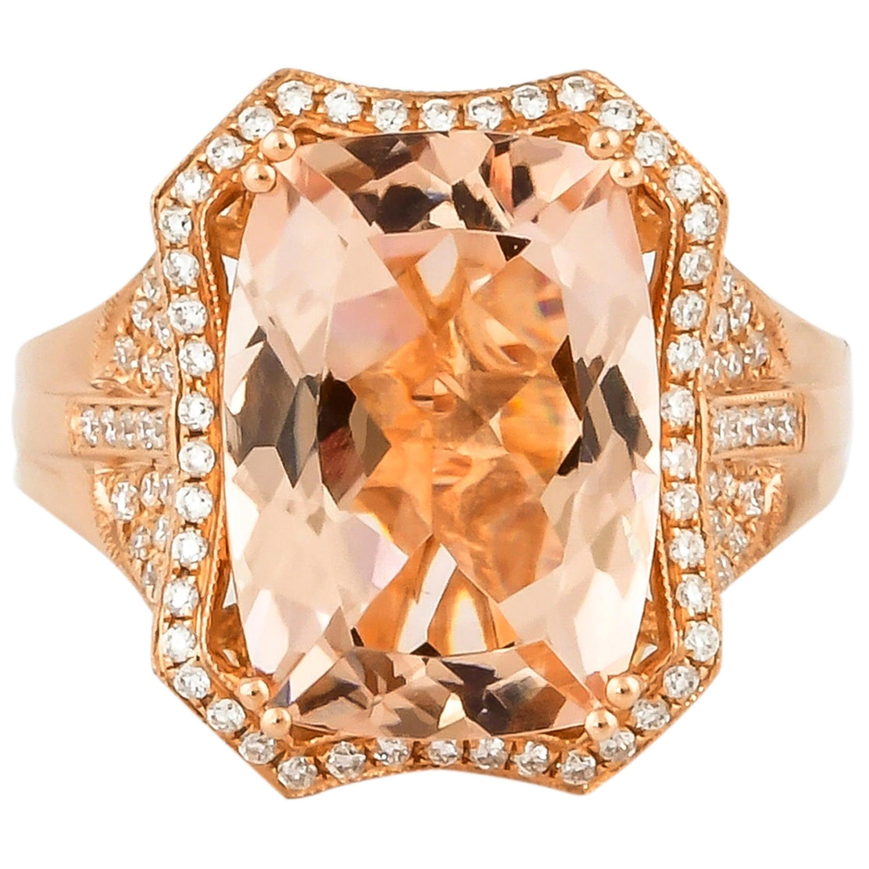 5.4 Carat Morganite Ring in 18 Karat Rose Gold with Diamond For Sale