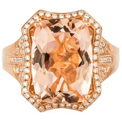 5.4 Carat Morganite Ring in 18 Karat Rose Gold with Diamond