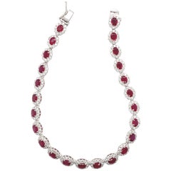 5.48 Carat Natural Ruby and Diamond Tennis Bracelet Set in Platinum