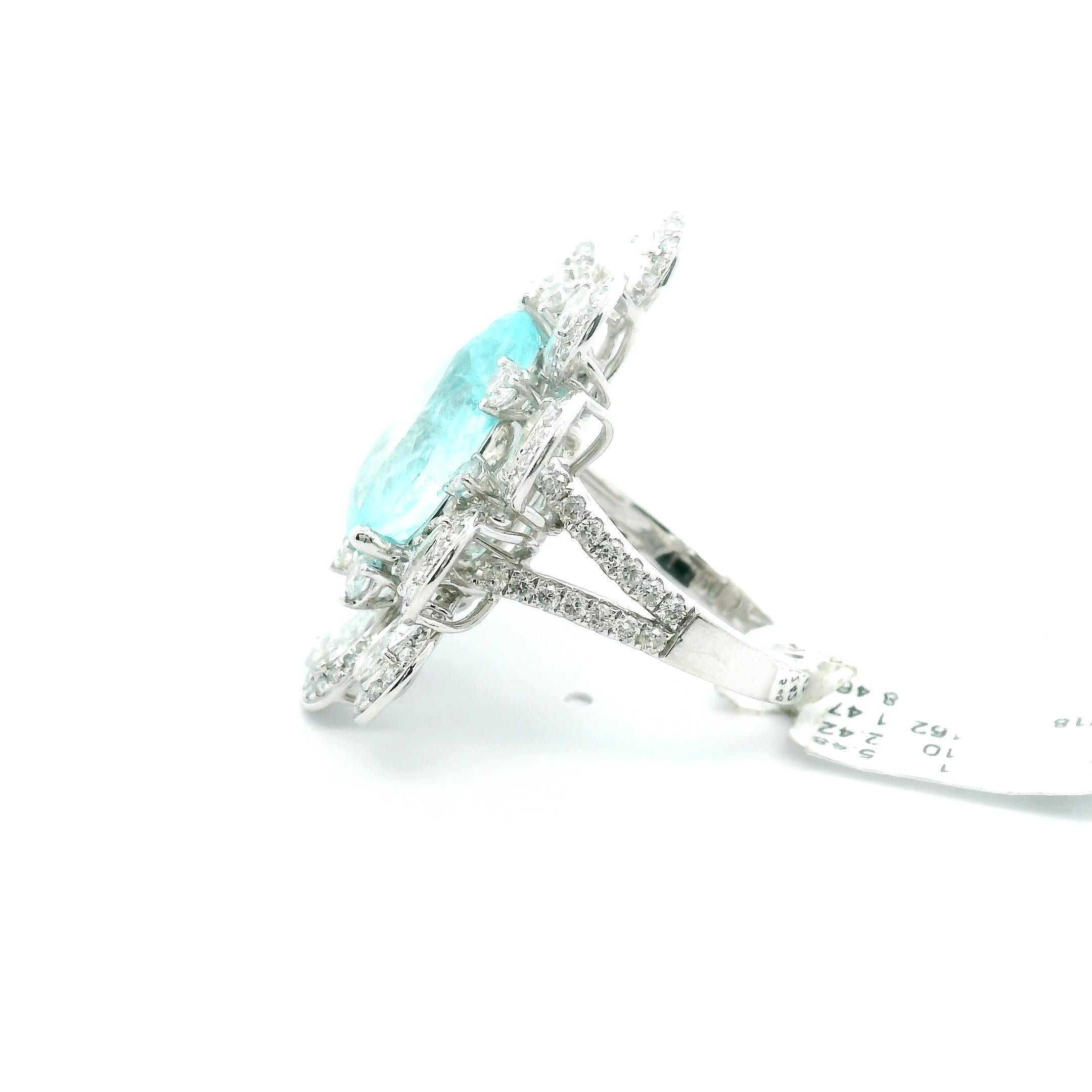 Artiste Bague cocktail avec tourmaline Paraiba en forme de poire de 5,48 carats et diamant rond de taille rose en vente