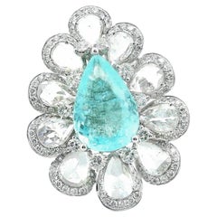 Anillo de Cóctel de Diamantes Redondos Rosecut de Turmalina Paraiba en Forma de Pera de 5,48 Quilates