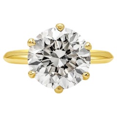 5.48 Carat Round Brilliant Diamond Ring Fancy Yellow 14K Yellow Gold