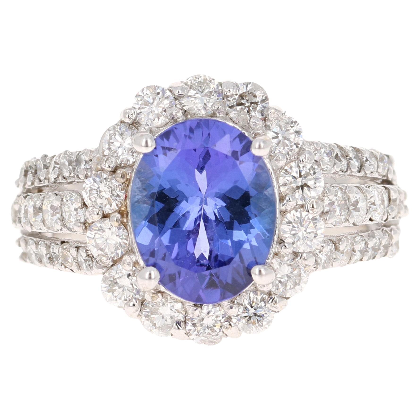 5.48 Carat Tanzanite Diamond 18 Karat White Gold Ring For Sale