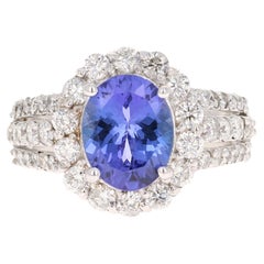 Bague en or blanc 18 carats avec tanzanite de 5,48 carats et diamants