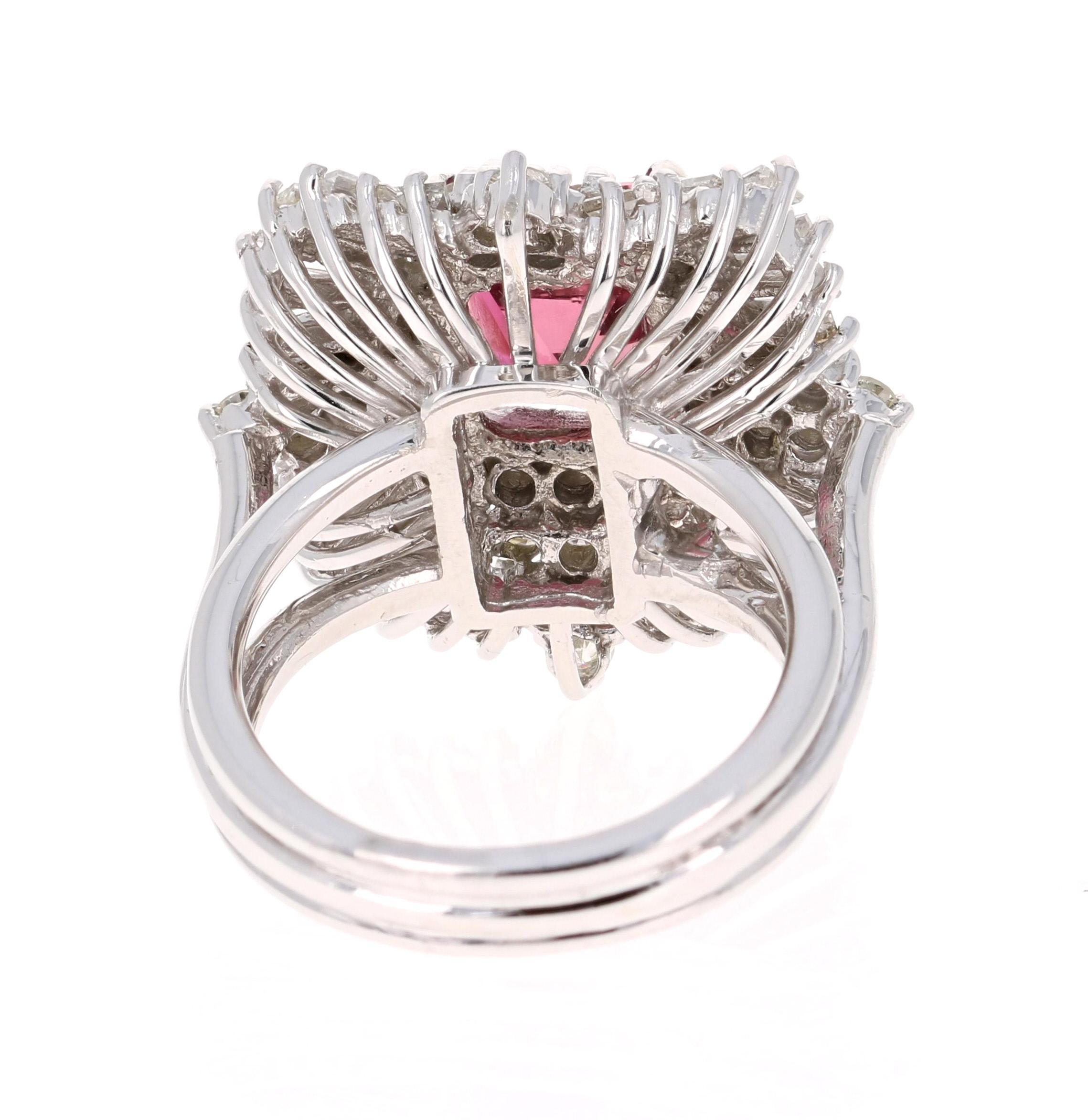 Baguette Cut 5.48 Carat Tourmaline Diamond 14 Karat White Gold Ballerina Ring