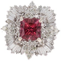 5.48 Carat Tourmaline Diamond 14 Karat White Gold Ballerina Ring