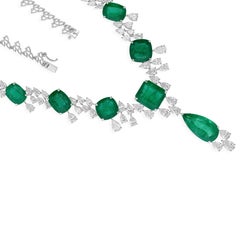 54.8 Carat Zambian Emerald 16.90 Carat SI/H Diamond Necklace 14 Karat White Gold