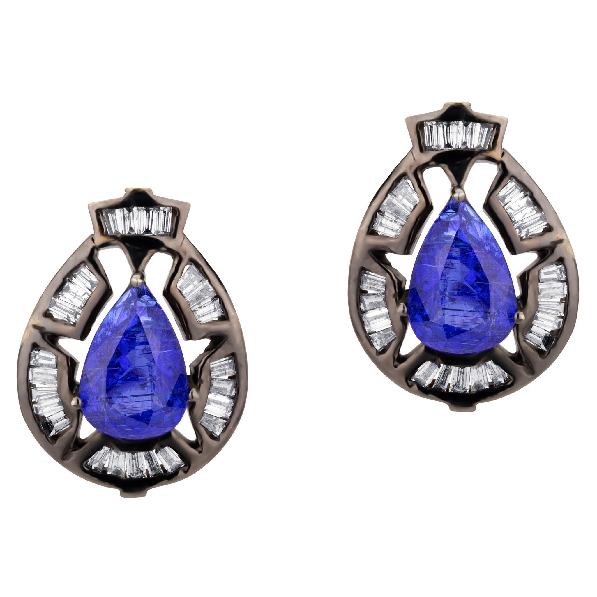  5.48cttw Victorian Tanzanite and Diamond Victorian Stud Earrings in 18k Gold