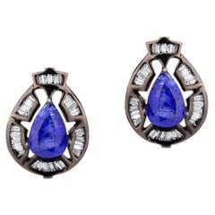  5.48cttw Victorian Tanzanite and Diamond Victorian Stud Earrings in 18k Gold