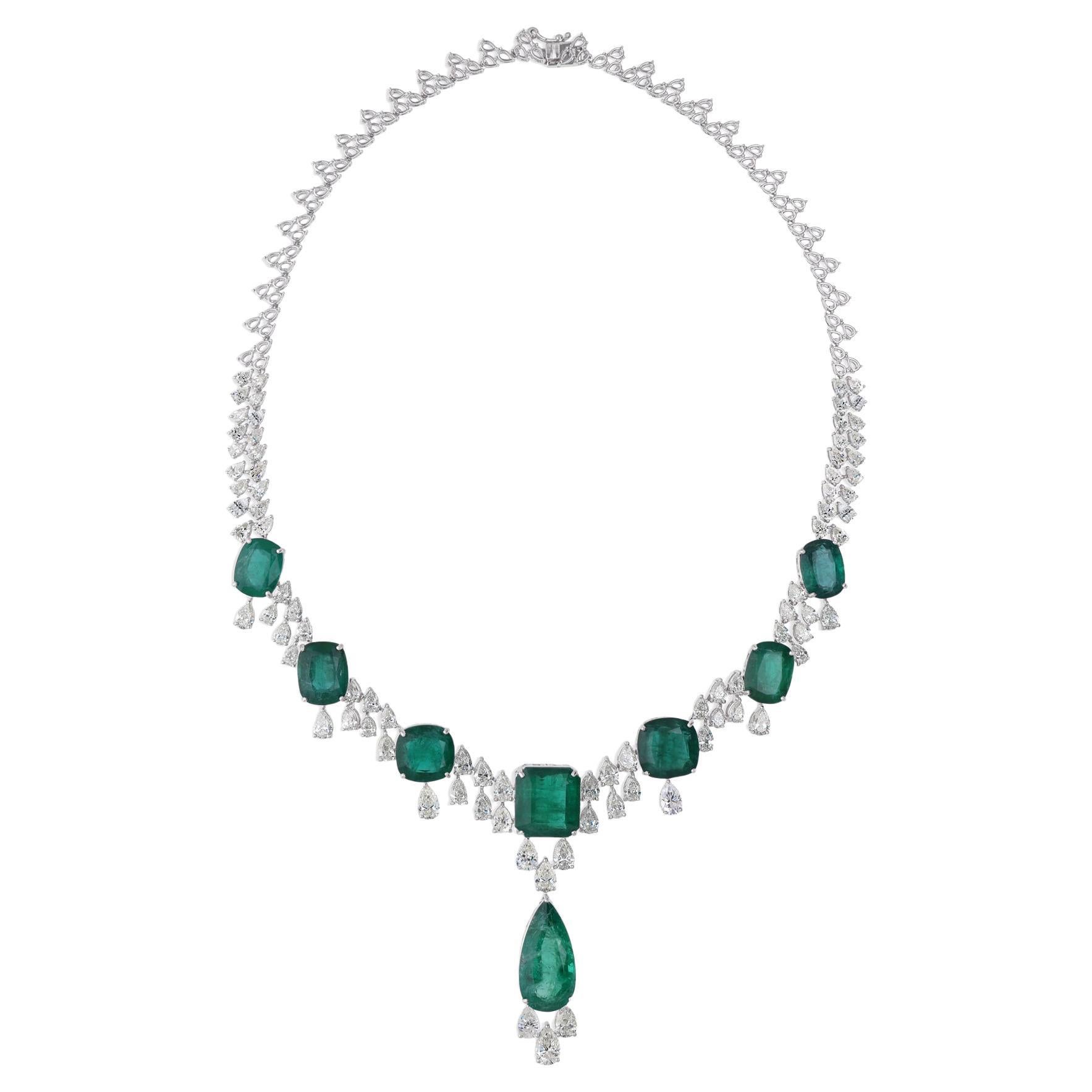 Esmeralda de Zambia de 54,83 quilates Collar de diamantes SI/H de 16,9 quilates Oro blanco de 18 quilates
