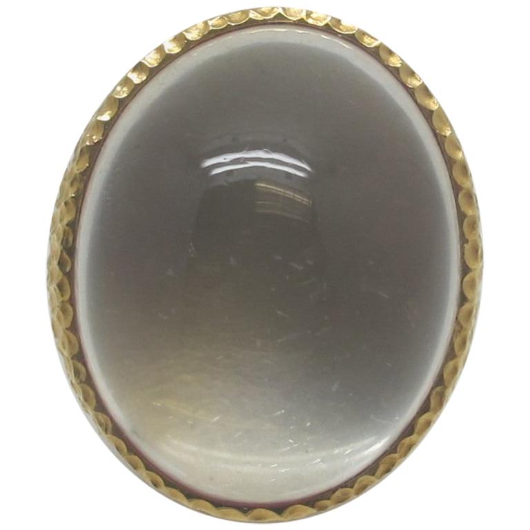 54.86 Carat Oval Moonstone Cabochon 18k Yellow Gold Stippled Band Dome Ring 3