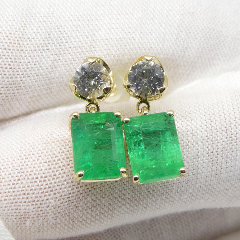 5.48ct Emerald & White Sapphire Earrings Set in 14k Yellow Gold For Sale 4