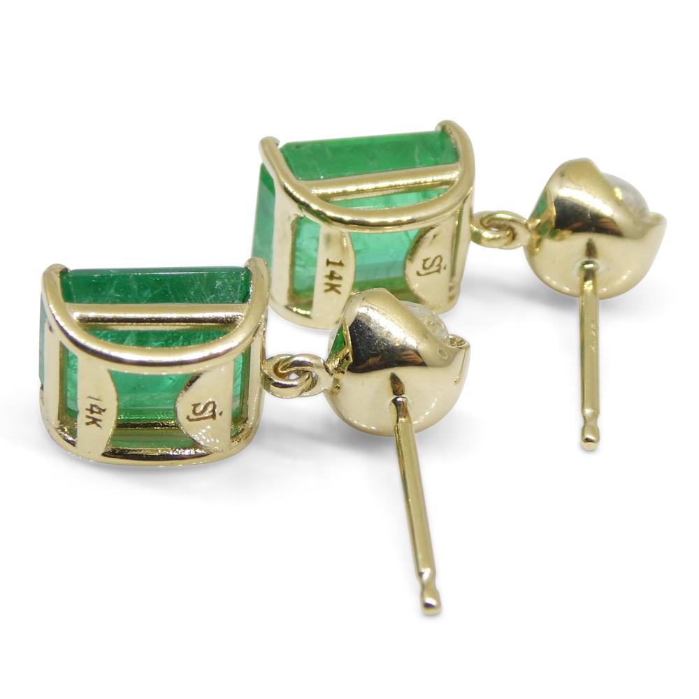 5.48ct Emerald & White Sapphire Earrings Set in 14k Yellow Gold For Sale 6