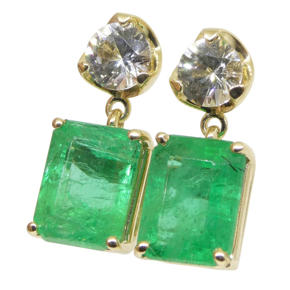 5.48ct Emerald & White Sapphire Earrings Set in 14k Yellow Gold For Sale 9
