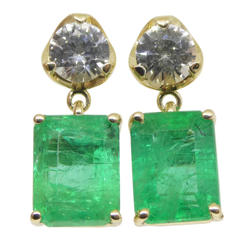5.48ct Emerald & White Sapphire Earrings Set in 14k Yellow Gold For Sale 10