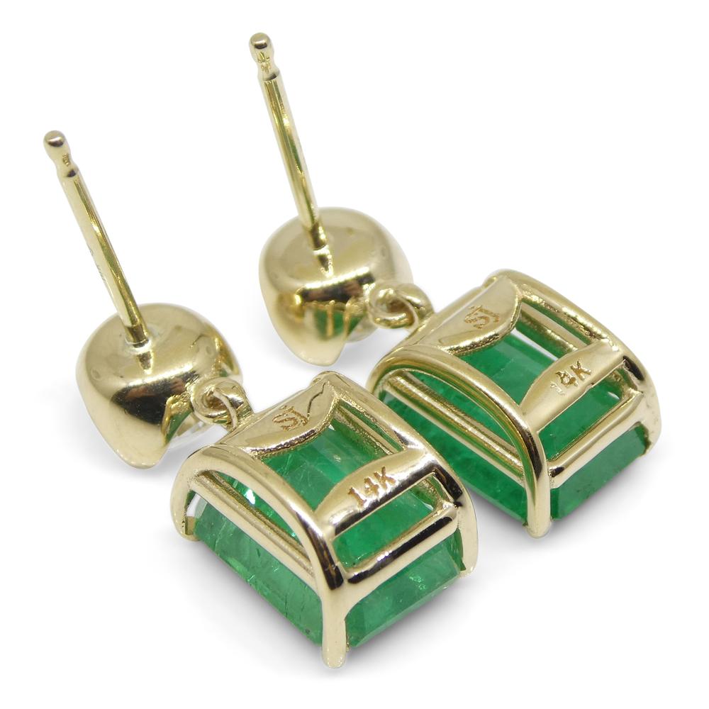 5.48ct Emerald & White Sapphire Earrings Set in 14k Yellow Gold For Sale 1