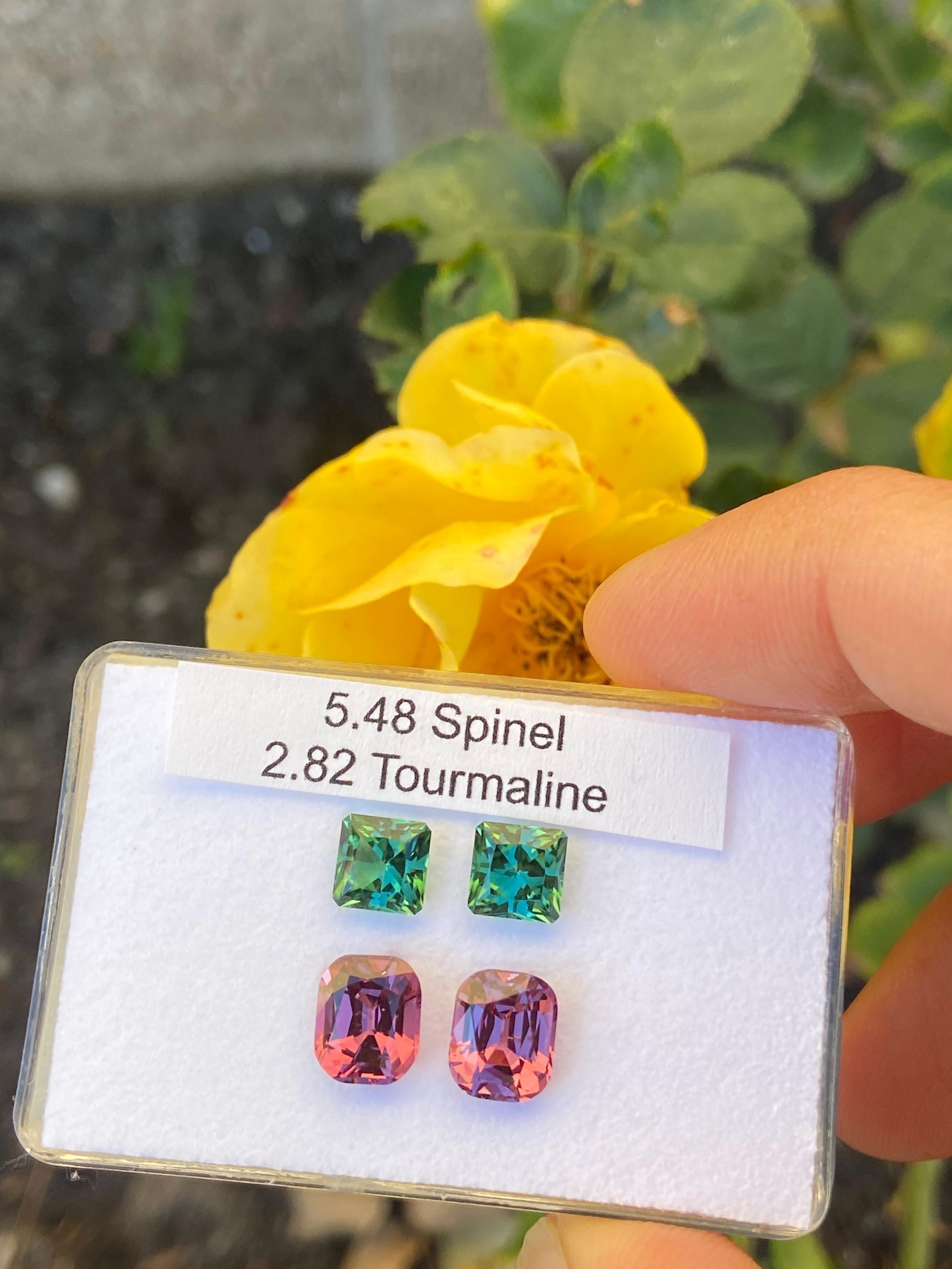 Contemporary 5.48ct Spinel and 2.82ct Green Tourmaline Earrings. For Sale