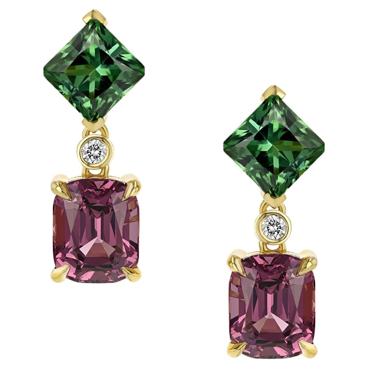 5.48ct Spinel and 2.82ct Green Tourmaline Earrings. For Sale