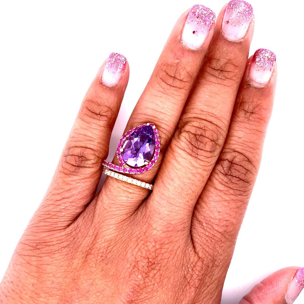 5.49 Carat Amethyst Pink Sapphire Diamond 14 Karat Rose Gold Cocktail Ring In New Condition In Los Angeles, CA