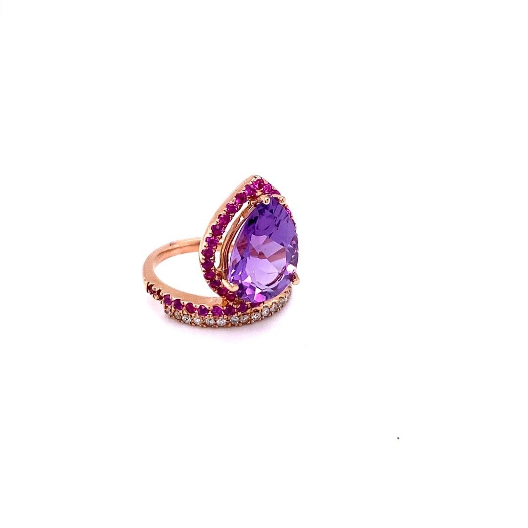Modern 5.49 Carat Amethyst Pink Sapphire Diamond 14 Karat Rose Gold Cocktail Ring