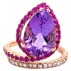5.49 Carat Amethyst Pink Sapphire Diamond 14 Karat Rose Gold Cocktail Ring