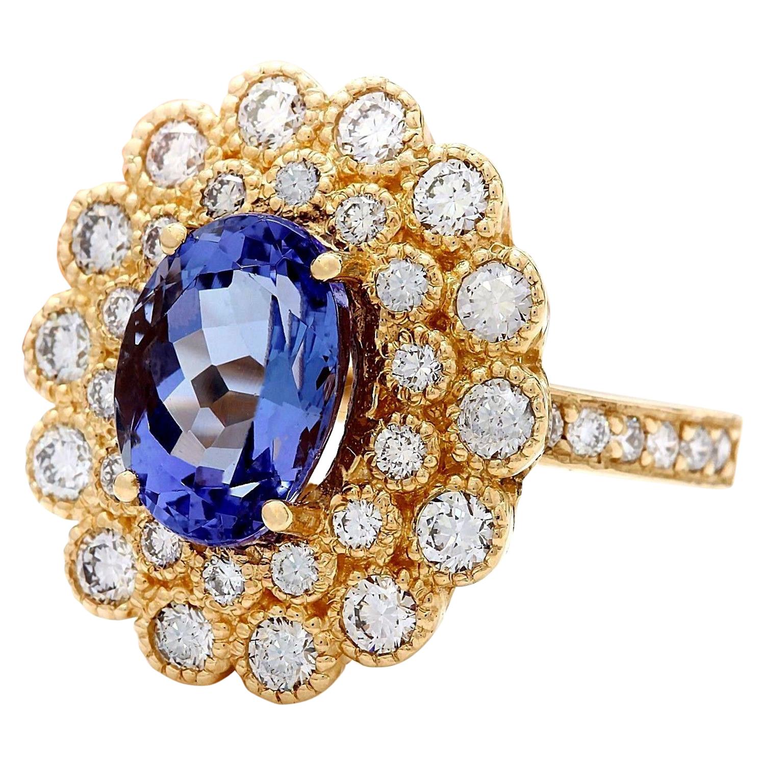 5.49 Carat Natural Tanzanite 14K Solid Yellow Gold Diamond Ring
 Item Type: Ring
 Item Style: Cocktail
 Material: 14K Yellow Gold
 Mainstone: Tanzanite
 Stone Color: Blue
 Stone Weight: 3.94 Carat
 Stone Shape: Oval
 Stone Quantity: 1
 Stone