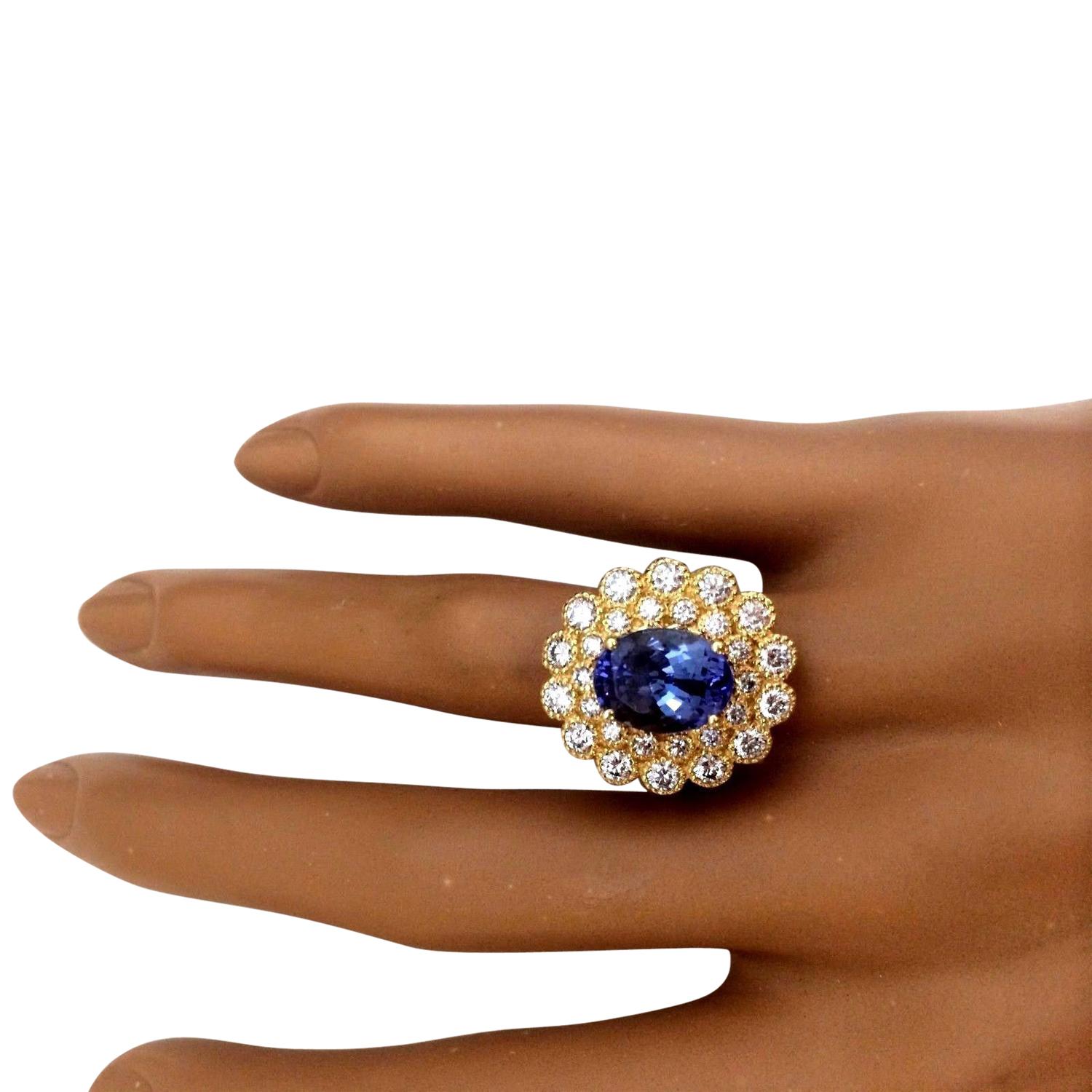 Women's Natural Tanzanite Diamond Ring In 14 Karat Solid Yellow Gold  For Sale