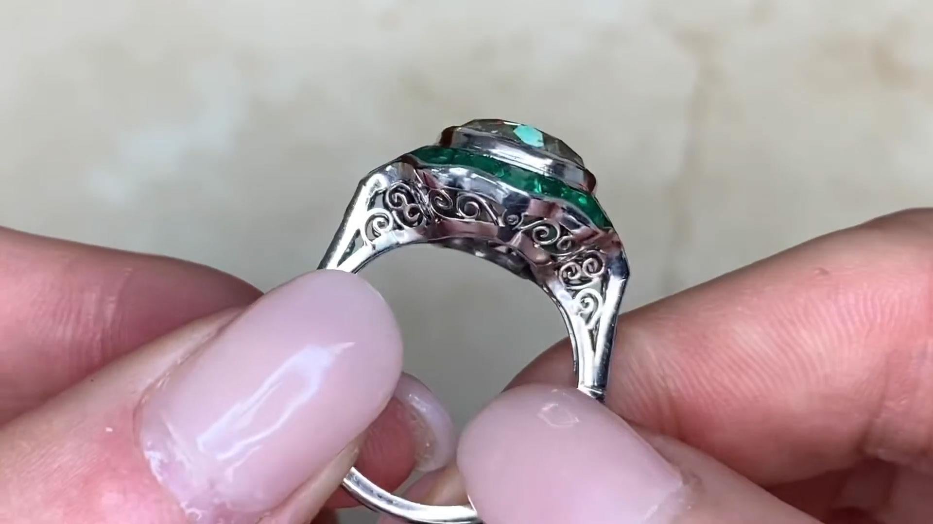 Antique Cushion Cut Diamond Engagement Ring (Approx. 5.40-Carats), Emerald Halo For Sale 1