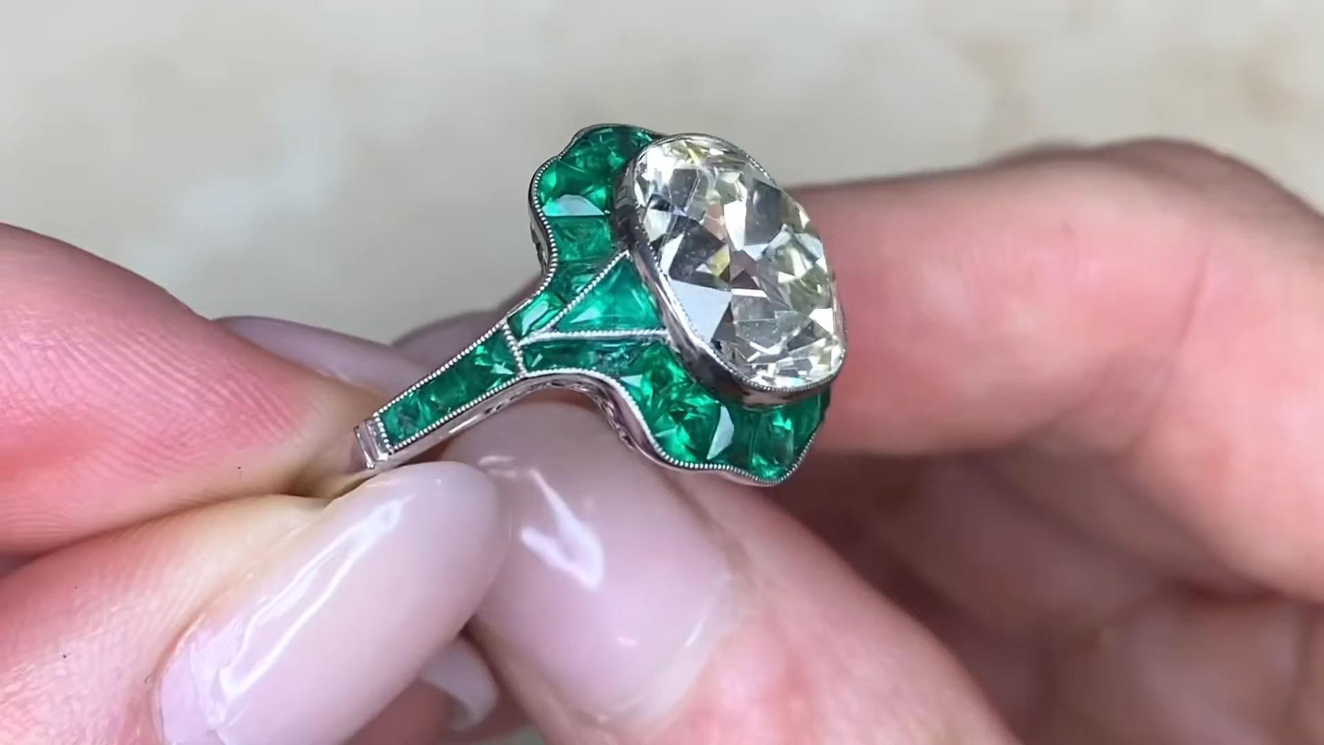 Antique Cushion Cut Diamond Engagement Ring (Approx. 5.40-Carats), Emerald Halo For Sale 2