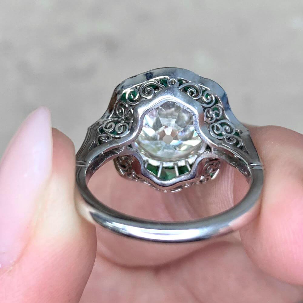 5.49ct Cushion Cut Diamond Engagement Ring, Emerald Halo, Antique Cushion Cut For Sale 5