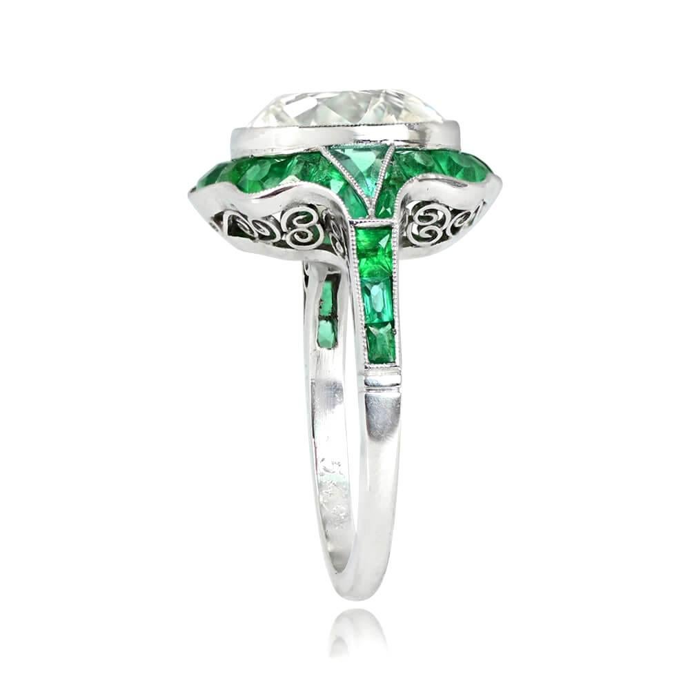 Art Deco 5.49ct Cushion Cut Diamond Engagement Ring, Emerald Halo, Antique Cushion Cut For Sale