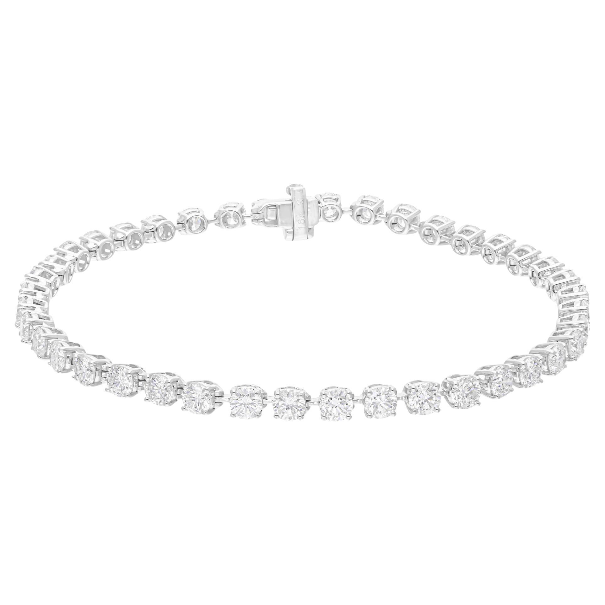 Pulsera de Tenis de Diamantes Brillantes Redondos de 5,49 qt en Oro Blanco de 14 quilates Joyería Fina Moderno en venta