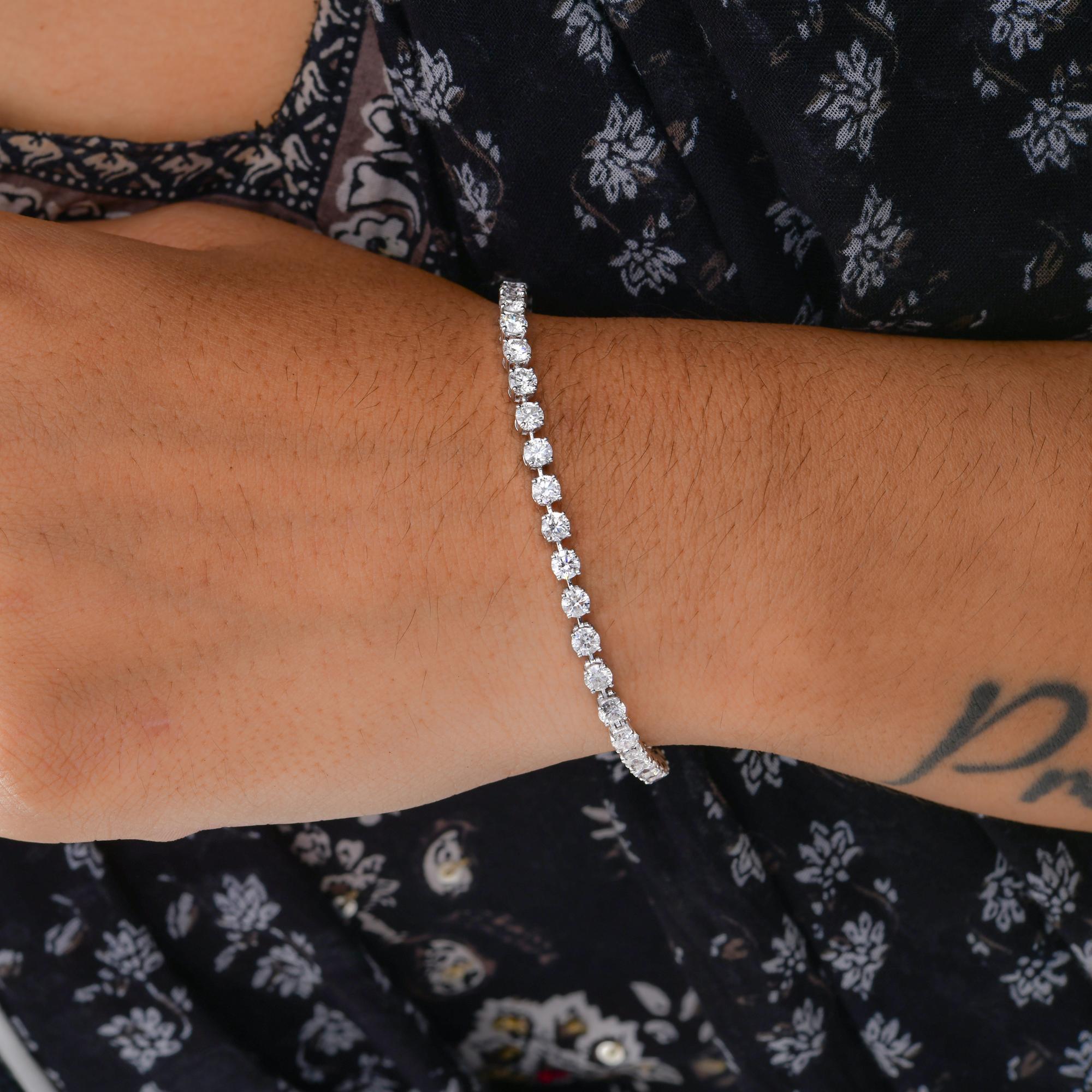 Pulsera de Tenis de Diamantes Brillantes Redondos de 5,49 qt en Oro Blanco de 14 quilates Joyería Fina Corte redondo en venta