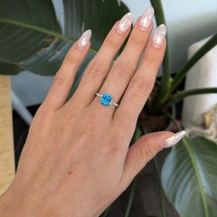 5.4Ct Blue Zircon Ring with Natural Diamond Accents: Solid 14K Gold, 8x7mm