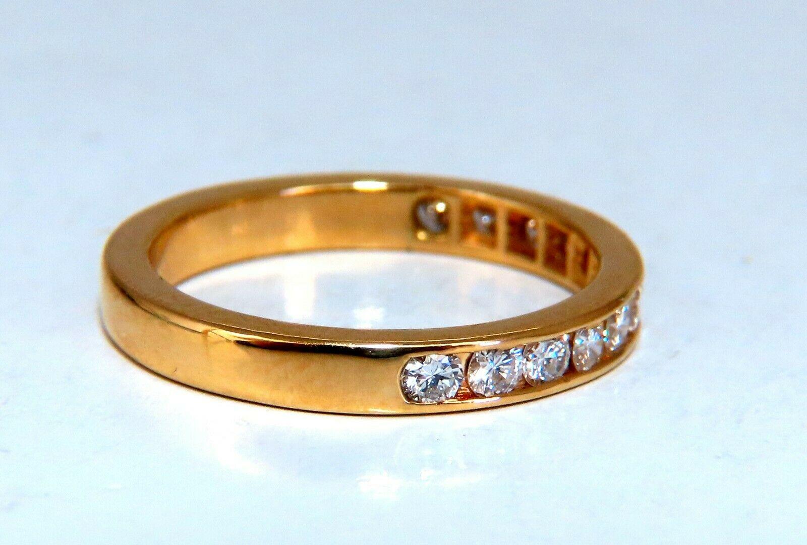 12 Band / Everyday Channel.

.54ct. Natural (12) round cut brilliant diamond

Channel Set ring.

Durable Built.

Vs-2 clarity  G/H color.

14kt yellow gold.

3.1 Grams

Overall ring: 2.8mm diameter

Depth: 1.7mm

Current ring size: 6.25

May