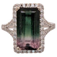 5.4ct Watermelon Tourmaline Ring w Diamond Accents in Solid 14K Gold  EM 14.5x8