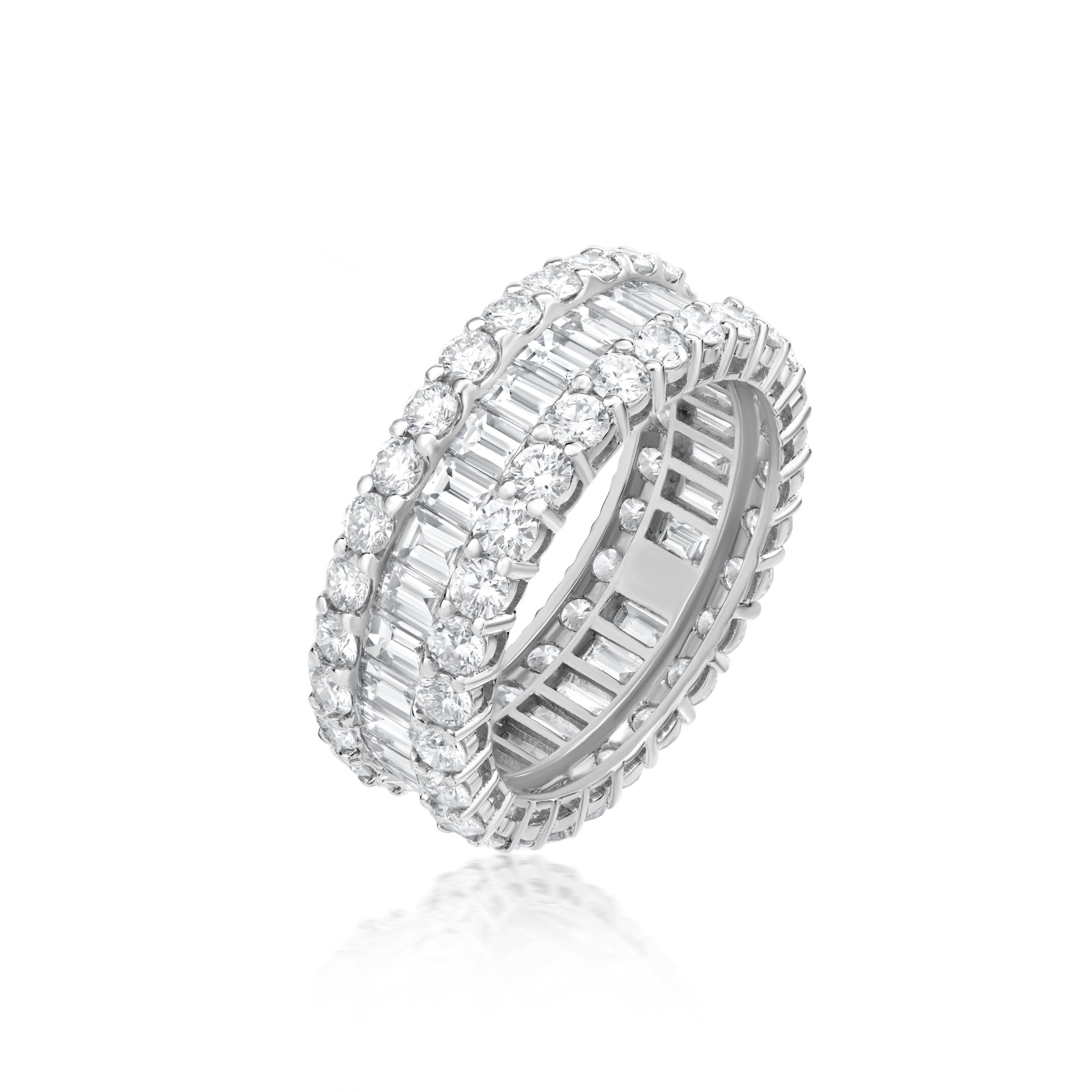 Contemporary Nigaam 5.4 Carat T.W Baguette and Round Diamond Band Ring in 18k White Gold