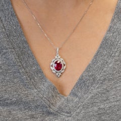 5.4cts Madagascar Ruby Pendant with Natural Diamonds Accents: Solid 14K Gold