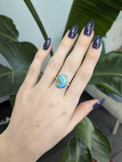 5.4cts Sonoran Turquoise Ring with Natural Diamonds: Solid 14k Gold, 16x12mm