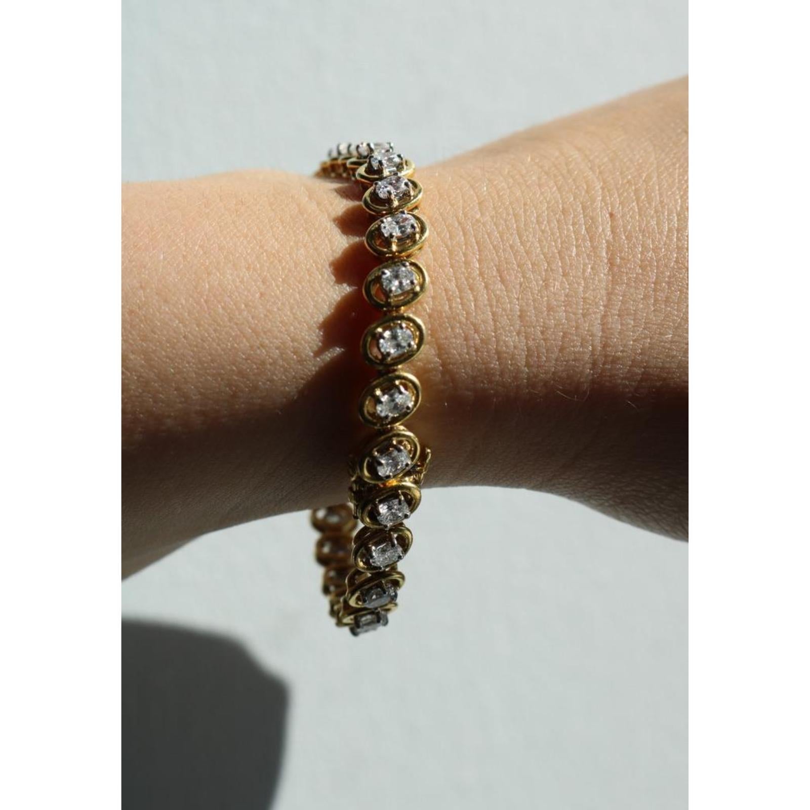 Pulsera de tenis con diamantes de 5,4 ctw Oro amarillo de 18 quilates Platino Talla ovalada VS Diamantes en venta 4