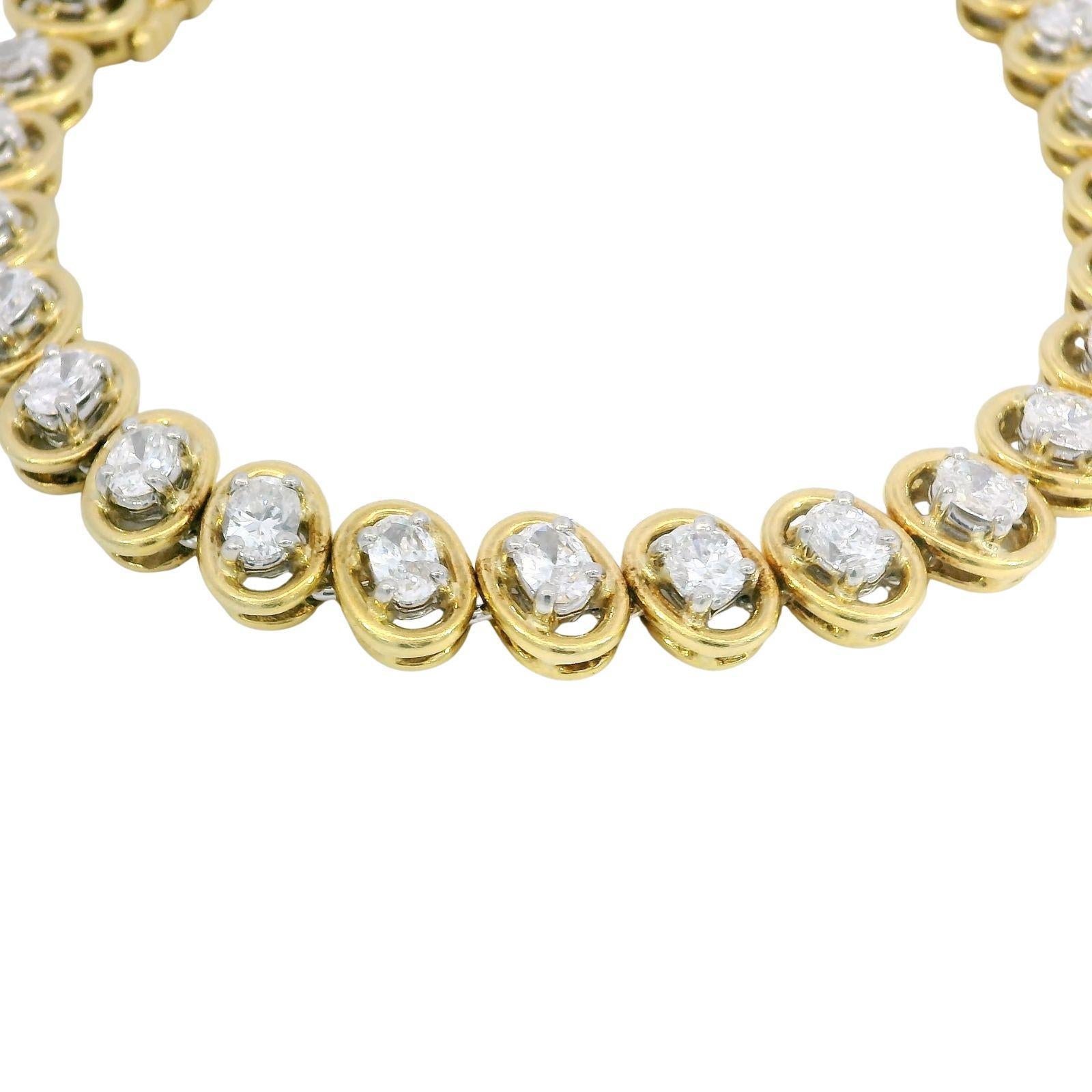 Pulsera de tenis con diamantes de 5,4 ctw Oro amarillo de 18 quilates Platino Talla ovalada VS Diamantes Corte oval en venta