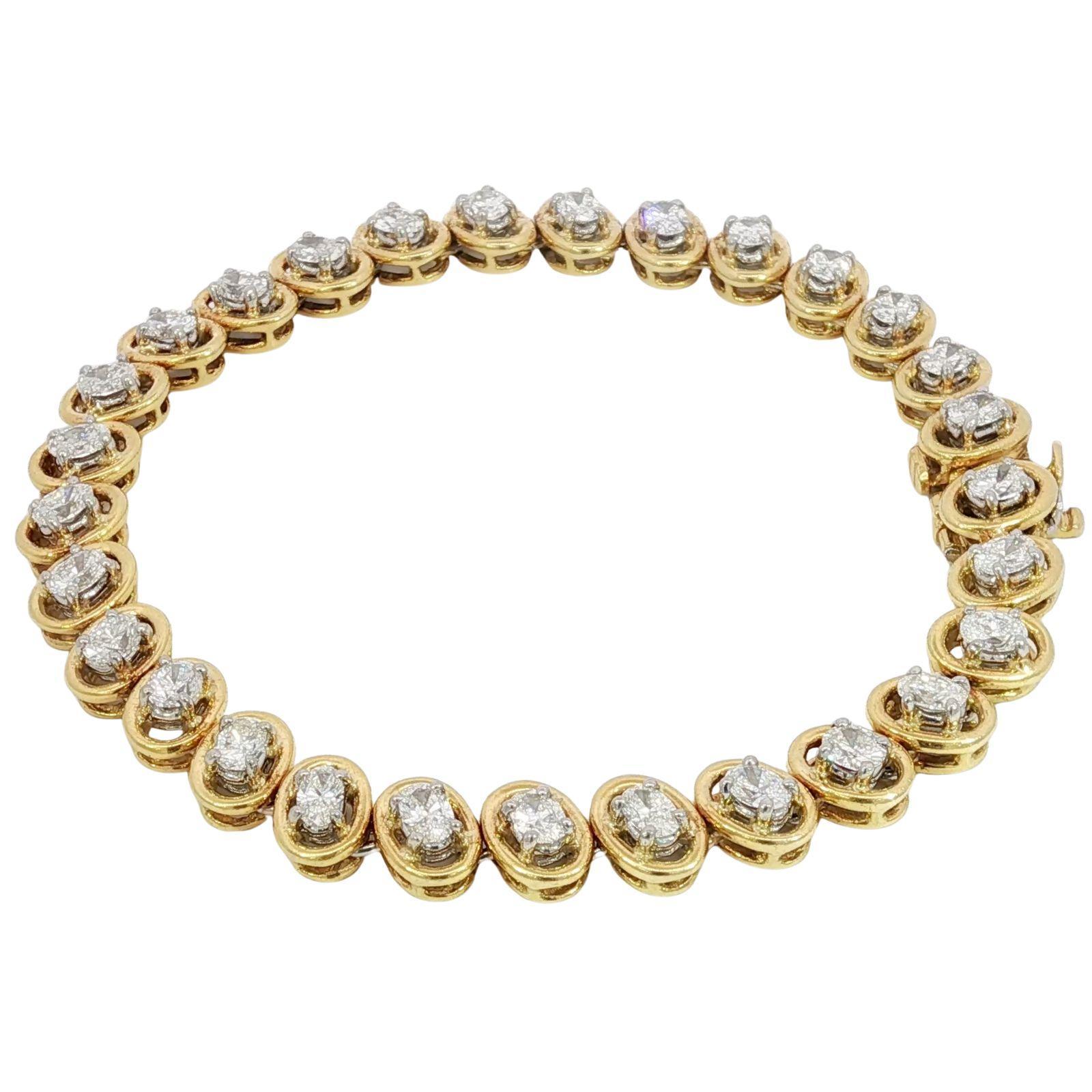 Pulsera de tenis con diamantes de 5,4 ctw Oro amarillo de 18 quilates Platino Talla ovalada VS Diamantes en Excelente estado para la venta en Fairfield, CT