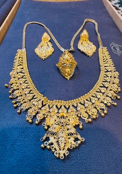 54Gm 22 Karat Gold Halskette, Ohrring & Ring Suite Braut- Prinzessin-Halskette Suite