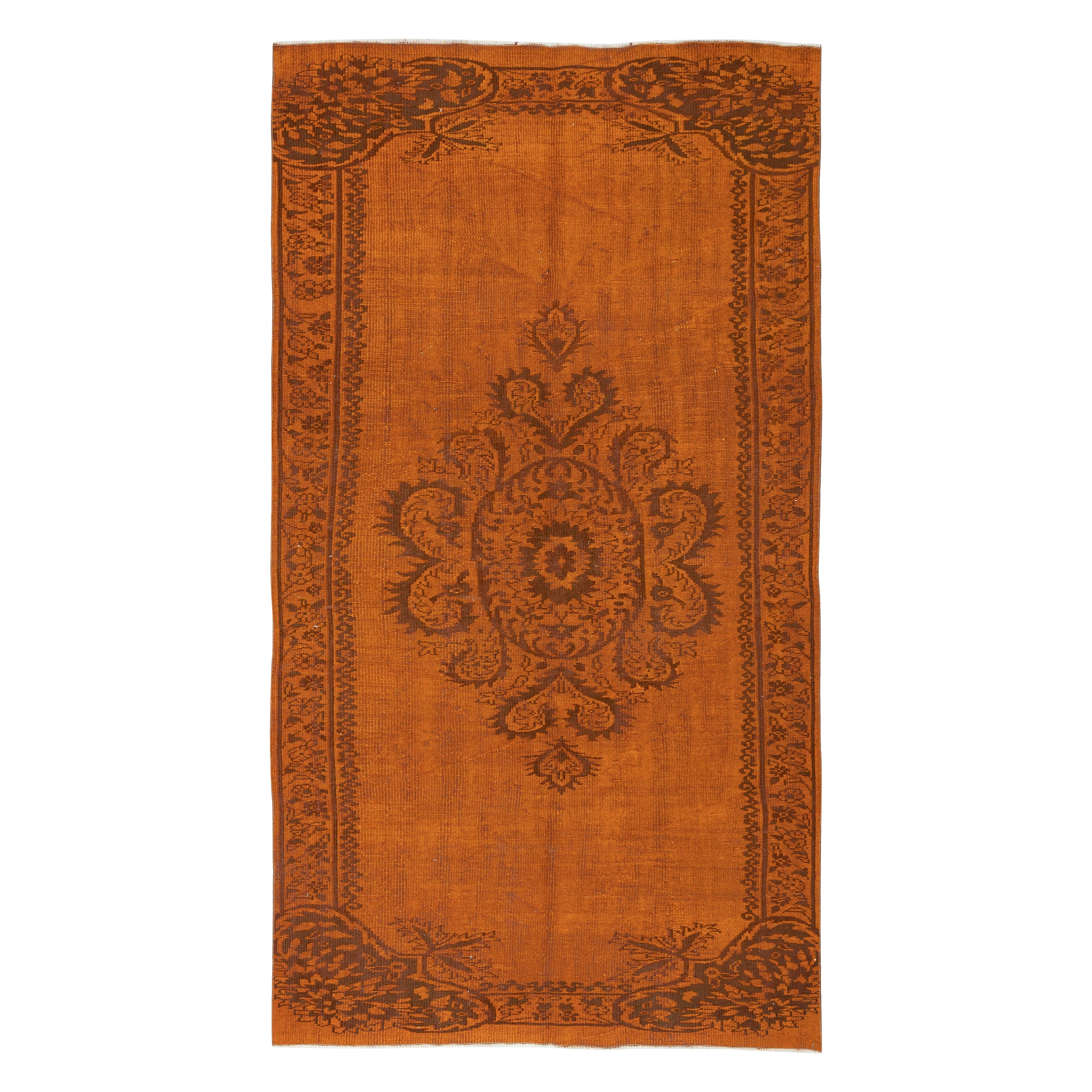5.4x10 Ft Handmade Turkish Area Rug. Vintage Overdyed Orange Rug for Modern Home