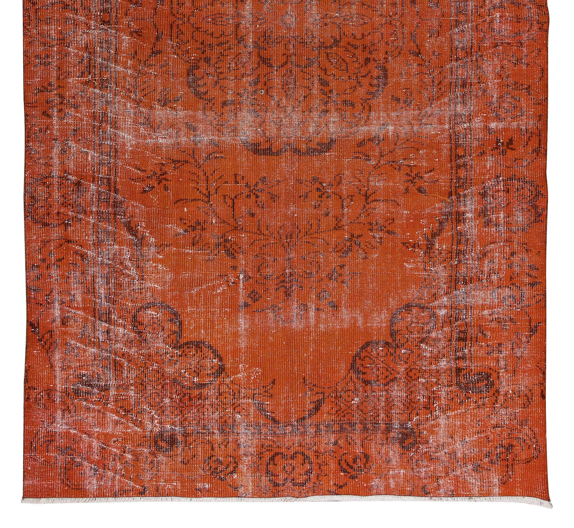 20th Century 5.4x10 Ft Room Size Orange Wool Rug, Handmade Turkish Carpet for Modern Interior For Sale