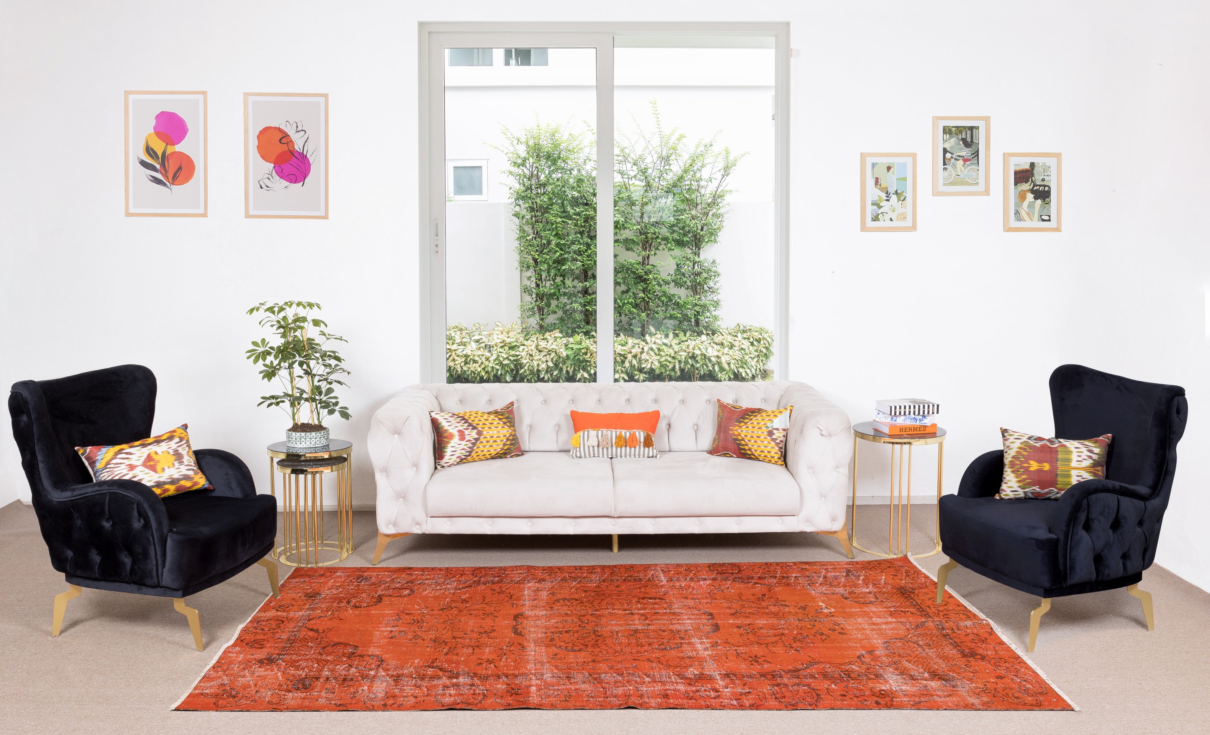 5.4x10 Ft Room Size Orange Wool Rug, Handmade Turkish Carpet for Modern Interior For Sale