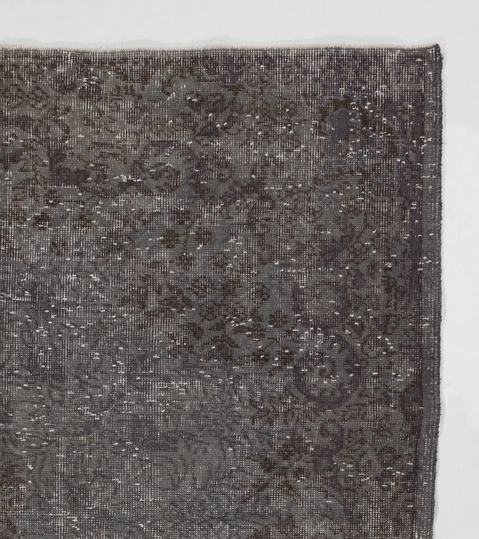 Turkish 5.4x10 Ft Vintage Handmade Rug Over-Dyed in Gray Color, Great 4 Modern Interiors For Sale